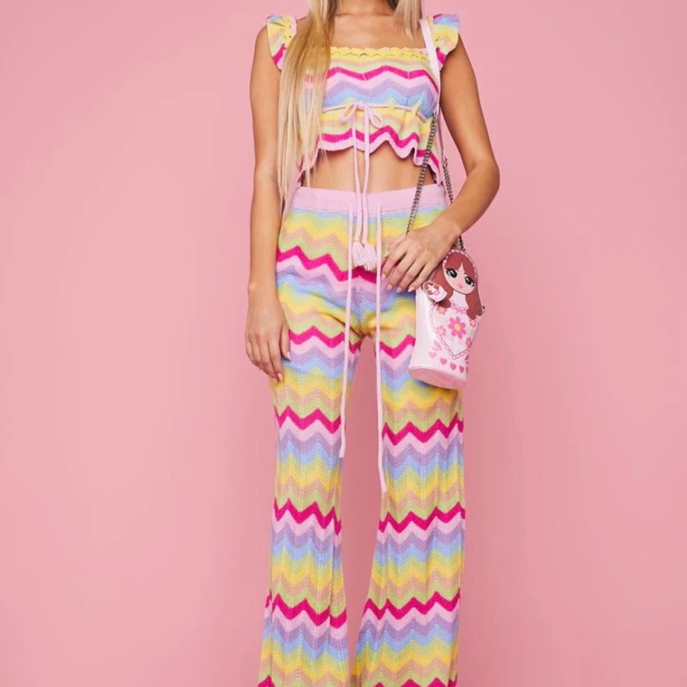 Dolls Kill Sugar Thrillz Psyched Crochet Top AND Bottom in size XXL - NWT